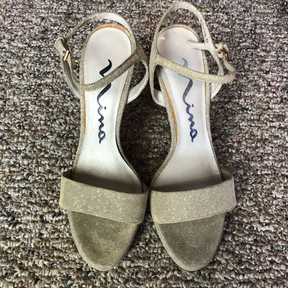 NINA Metallic GOLD LEATHER SOLE High HEEL SANDALS size 8.5